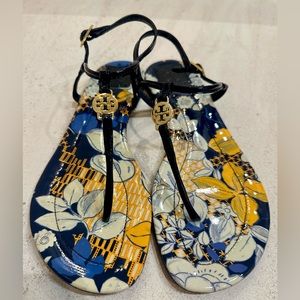 Women’s Navy Floral Tory Burch Emmy thong sandals size 10